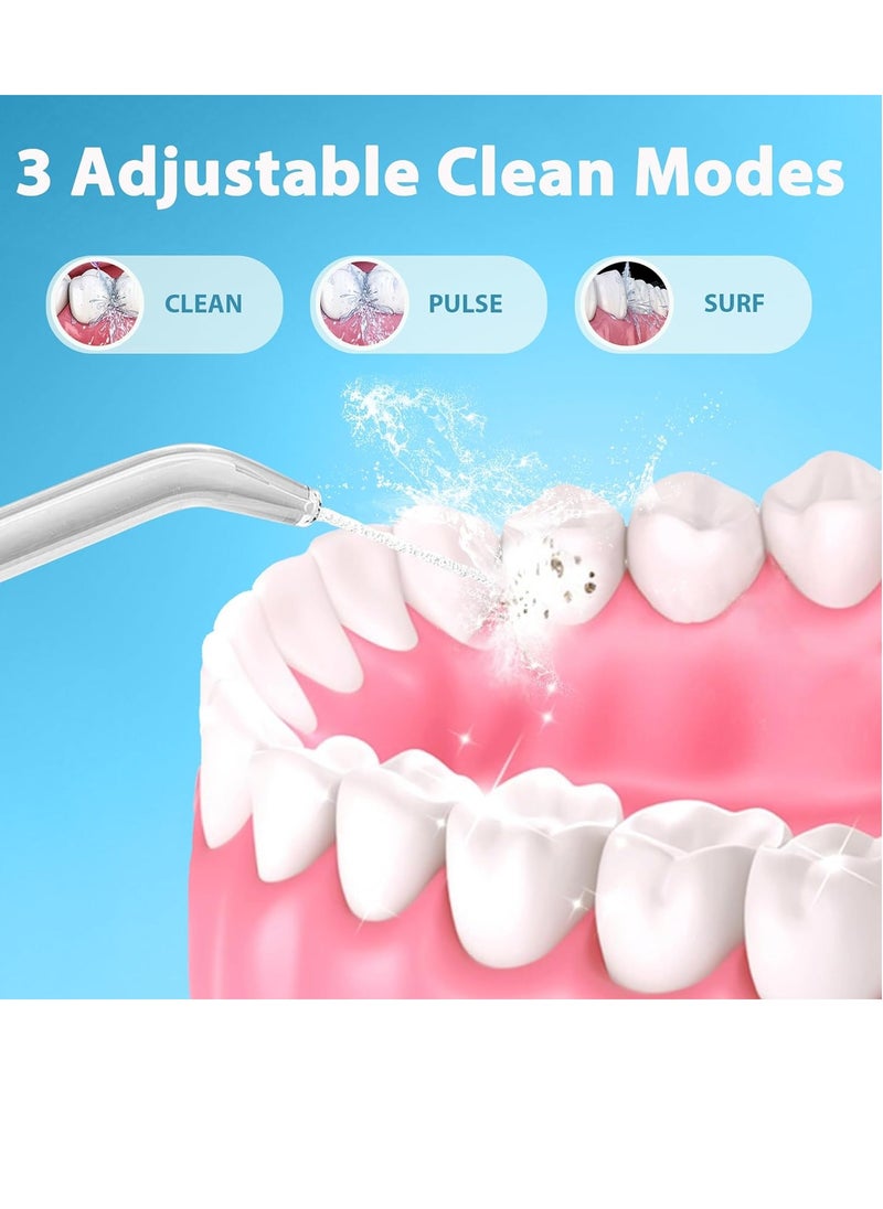 Water Flosser Pick for Teeth Cleaning 300ML Dental Oral Irrigator 3 Modes 5 Tips Rechargeable Travel Pik Waterproof Dental Picks Electric Flossing for Home (White)