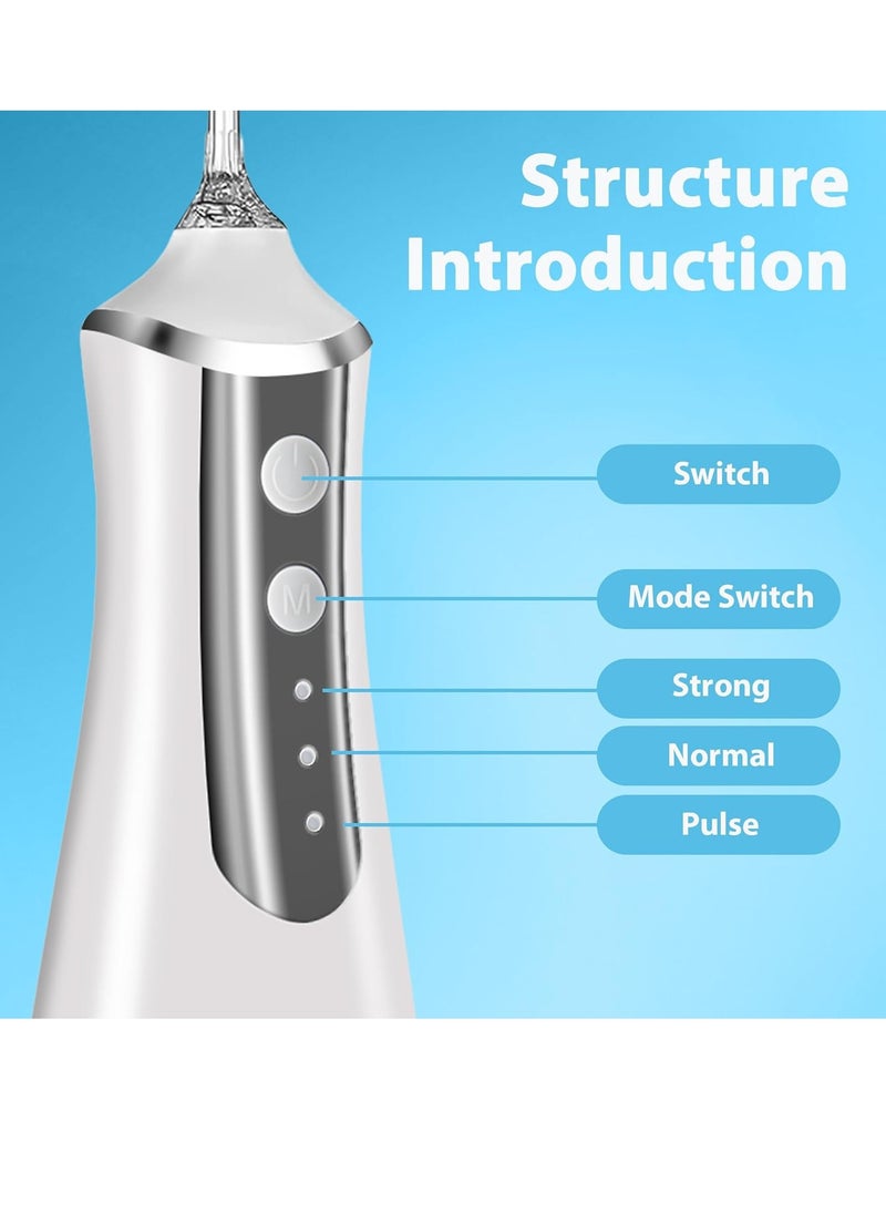 Water Flosser Pick for Teeth Cleaning 300ML Dental Oral Irrigator 3 Modes 5 Tips Rechargeable Travel Pik Waterproof Dental Picks Electric Flossing for Home (White)