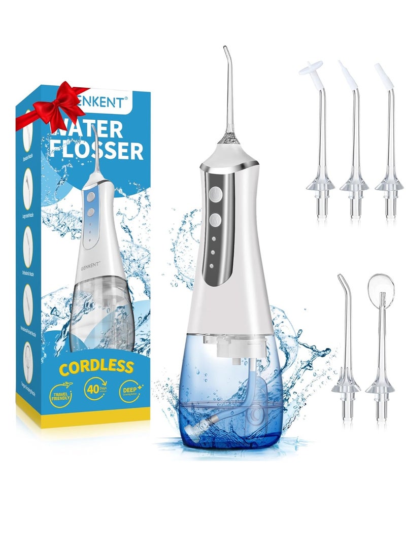 Water Flosser Pick for Teeth Cleaning 300ML Dental Oral Irrigator 3 Modes 5 Tips Rechargeable Travel Pik Waterproof Dental Picks Electric Flossing for Home (White)