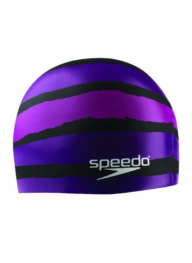 Silicone 'Flash Forward' Swim Cap, Black/Purple