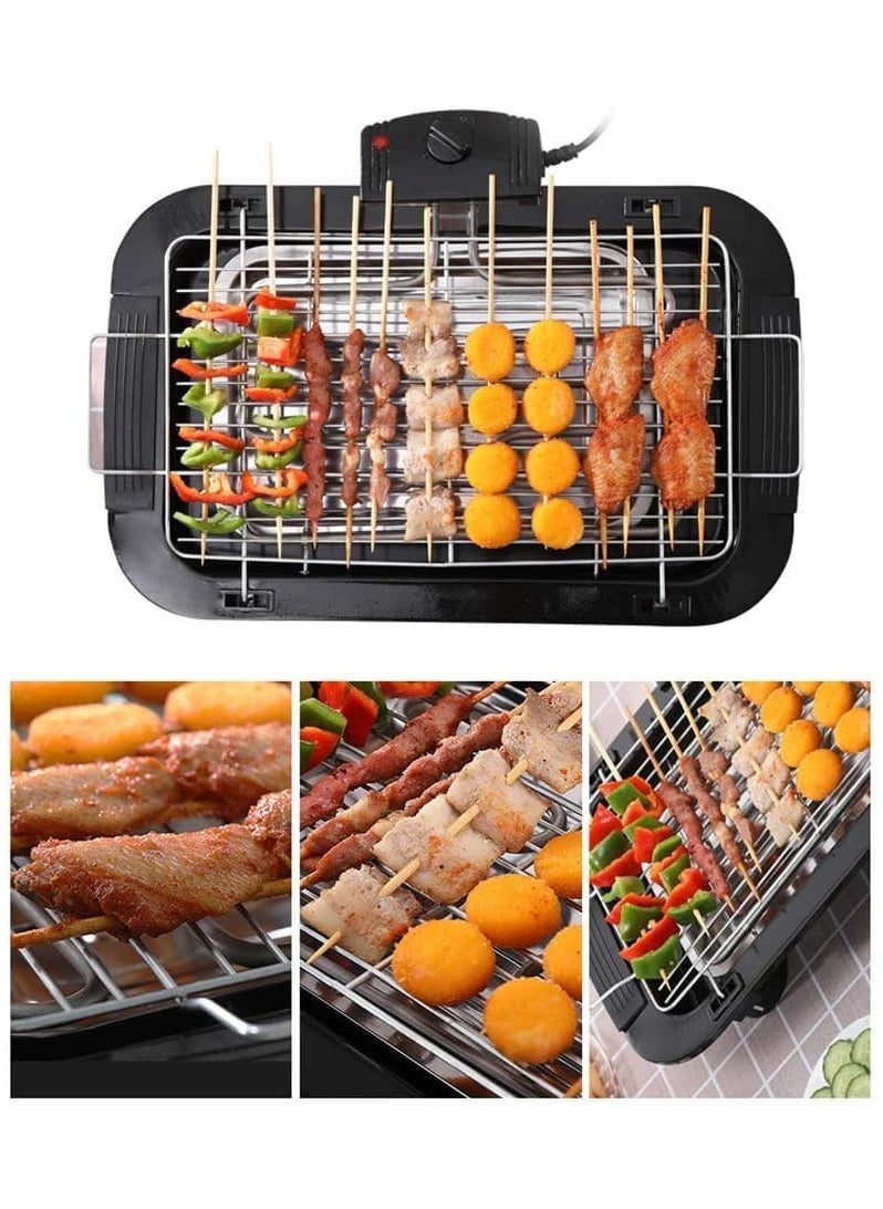 Smokeless Indoor/Outdoor Electric Grill, Portable Tabletop BBQ Grill with Adjustable Temperature Control, Removable Water-Filled Drip Tray, 2000W Kitchen BBQ Grills (EU Plug, Black)