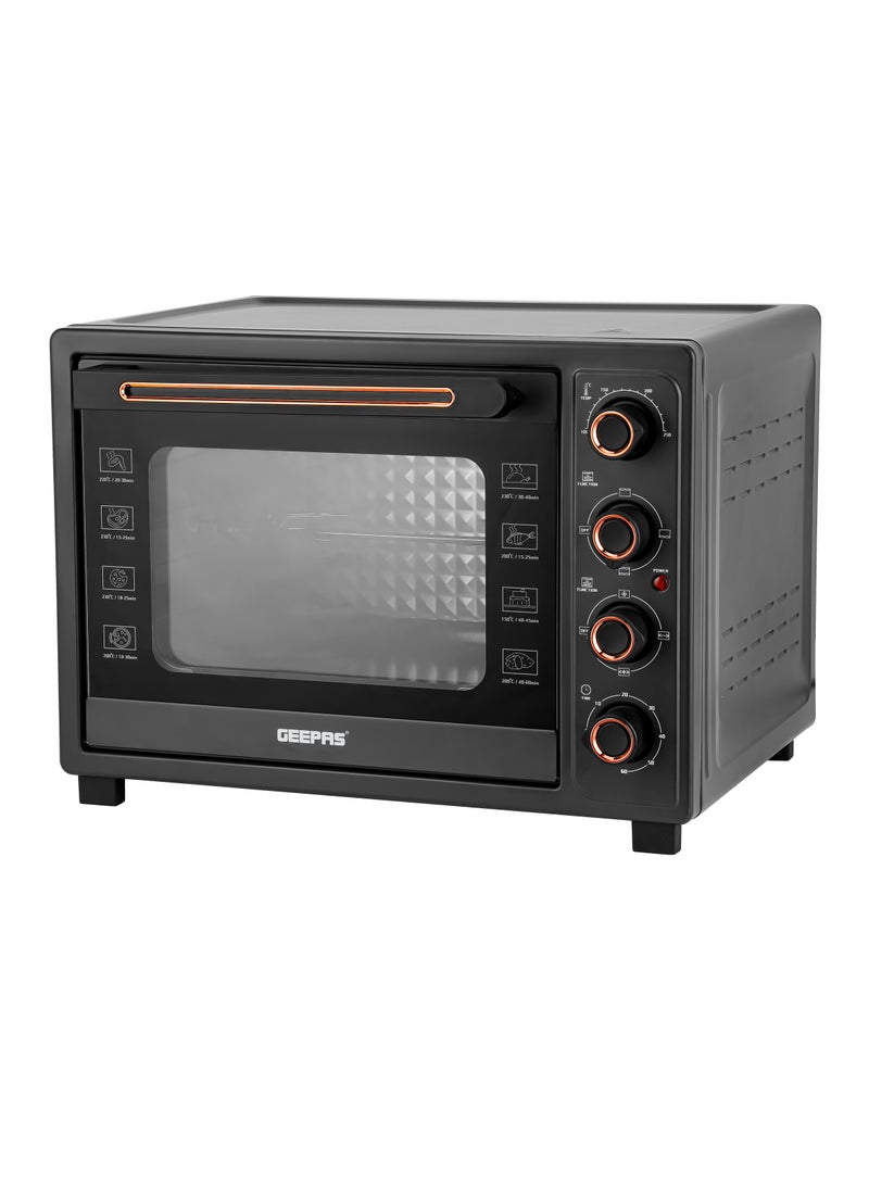 58 L Electric Oven 2100 W | With Rotisserie, Convection Functions and Inner Lamp| Easy to Use Control Knobs, 2 Switch Heating Selector, Adjustable Temperature| Perfect for Baking, Roasting, Cooking Meat, Vegetables, Cakes, Etc| 2 Years Warranty 58 L 2100 W GO34060 Black