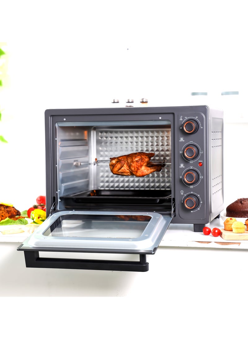 58 L Electric Oven 2100 W | With Rotisserie, Convection Functions and Inner Lamp| Easy to Use Control Knobs, 2 Switch Heating Selector, Adjustable Temperature| Perfect for Baking, Roasting, Cooking Meat, Vegetables, Cakes, Etc| 2 Years Warranty 58 L 2100 W GO34060 Black