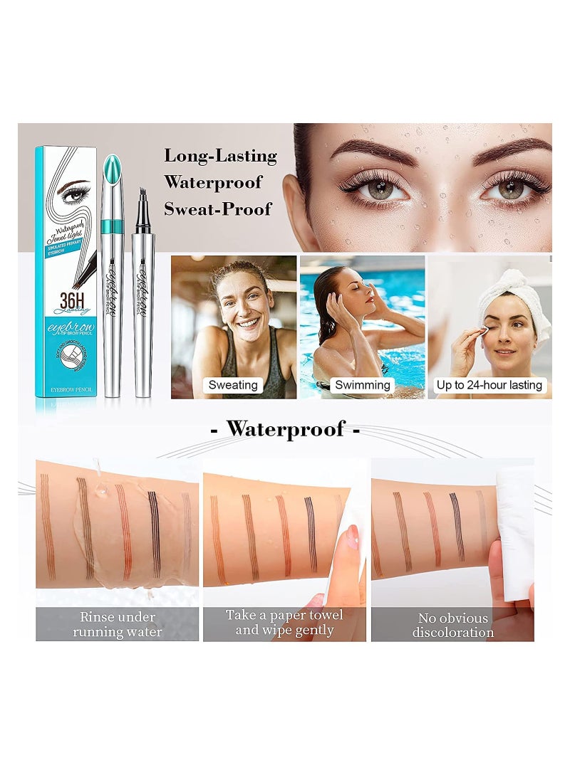 Microblading Eyebrow Pencil, Long-Lasting Waterproof 4-Point Brow Pen for Natural Eye Makeup, Dark Brown Eyebrow Pen for Perfectly Defined Brows