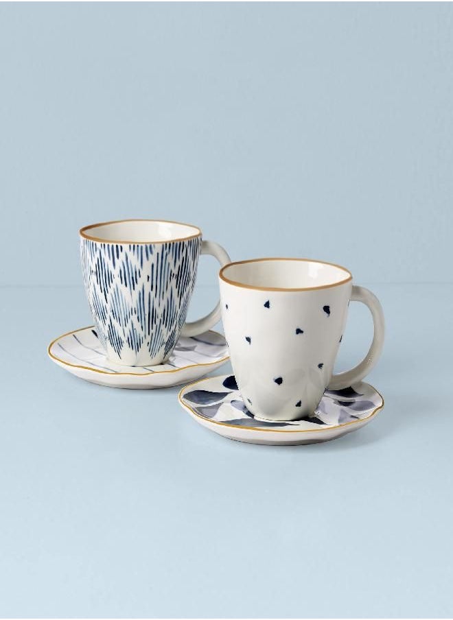 Lenox Blue Bay 4-Piece Teacup & Saucer Set, 2.09, White