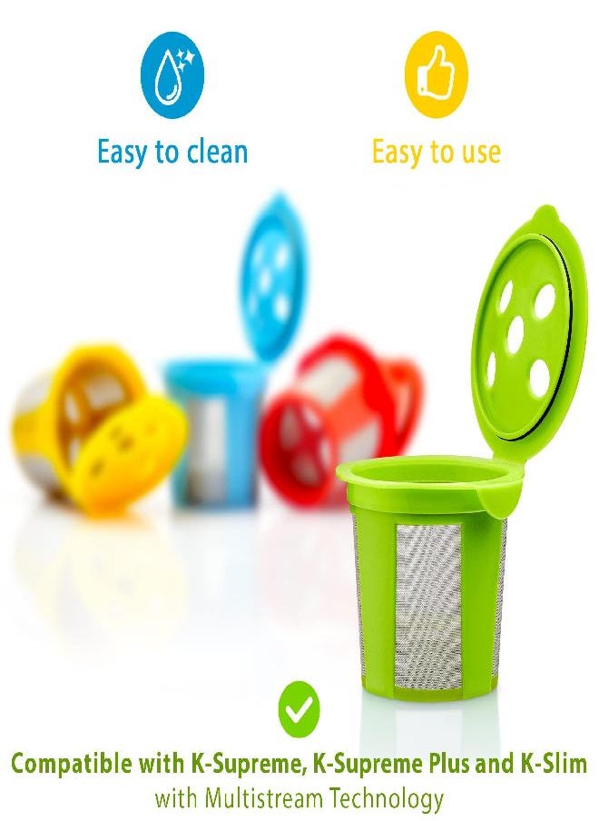 4 Reusable K Cups for Keurig K Supreme, K Supreme Plus and K Slim with Multistream Technology - 4 Colors Refillable Kcups Coffee Filters for Keurig Coffee Makers