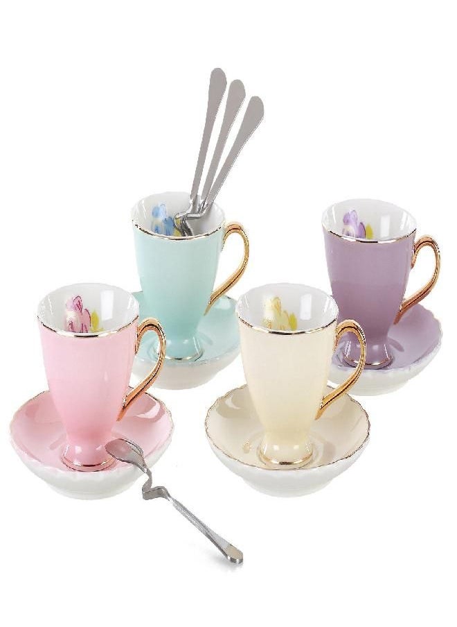 Jusalpha® Fine China Coffee Bar Espresso Cups and Saucers Set, 3-Ounce FD-TCS02-4COLOR