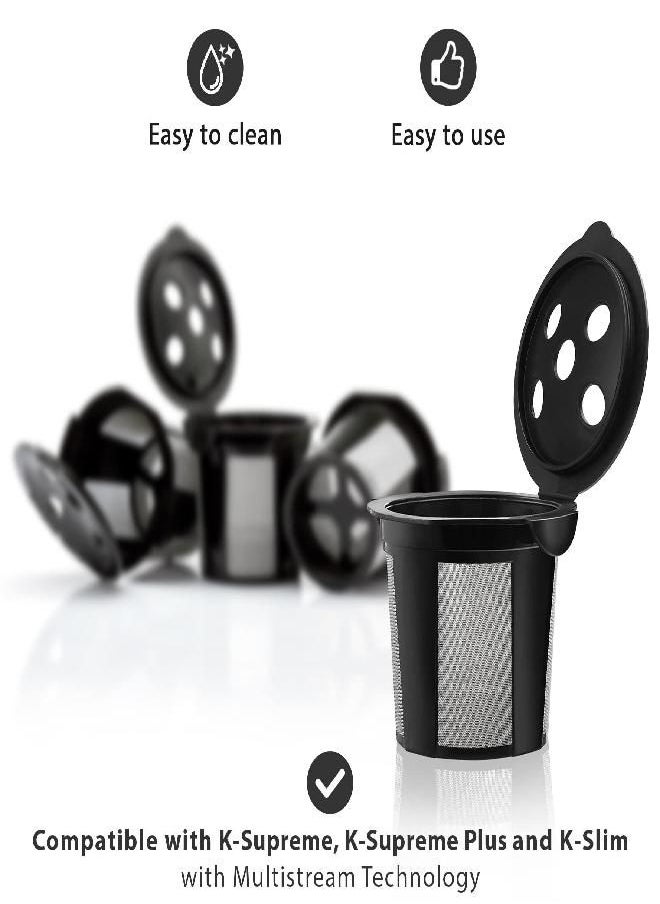 4 Reusable K Cups for Keurig K Supreme, K Supreme Plus and K Slim with Multistream Technology - 4 Black Refillable Kcups Coffee Filters for Keurig Coffee Makers
