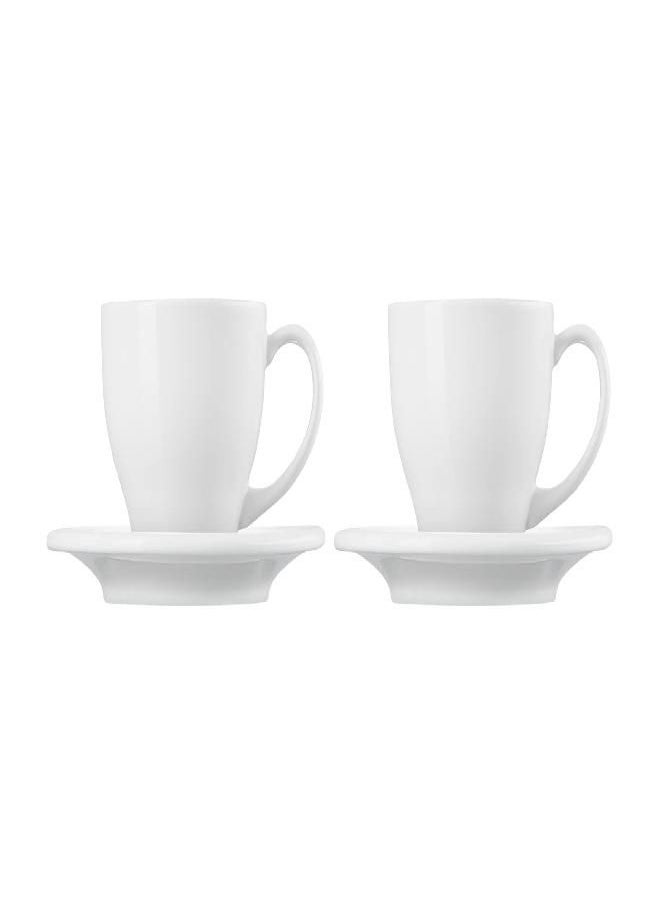 Le Creuset Stoneware Set of 2 Cappuccino Cups and Saucers , 7 oz. each, White