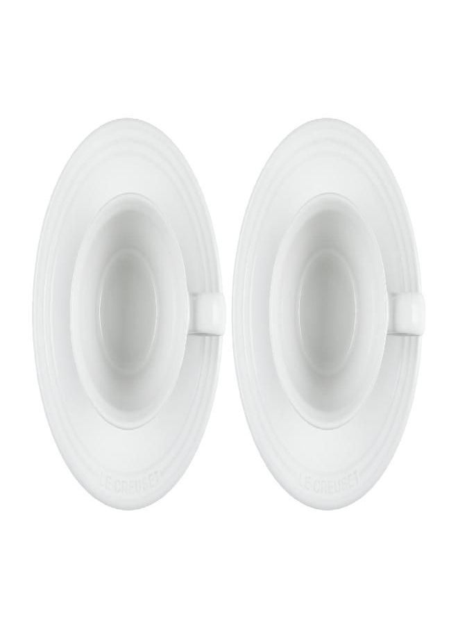 Le Creuset Stoneware Set of 2 Cappuccino Cups and Saucers , 7 oz. each, White
