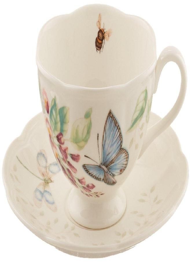 Lenox Porcelain Meadow Cup and Saucer, 1.3 LB, Blue Butterfly