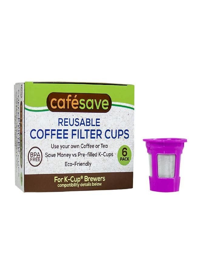 2-Item Bundle: 6-Pack Cafe Save Reusable K Cup Coffee Filters + EZ-Scoop 2 Tbsp Coffee Scoop with Integrated Funnel, Refillable Coffee Pod Capsule For Use with Keurig & Select Single Cup Coffee Maker