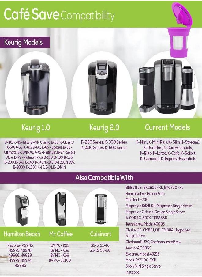 2-Item Bundle: 6-Pack Cafe Save Reusable K Cup Coffee Filters + EZ-Scoop 2 Tbsp Coffee Scoop with Integrated Funnel, Refillable Coffee Pod Capsule For Use with Keurig & Select Single Cup Coffee Maker