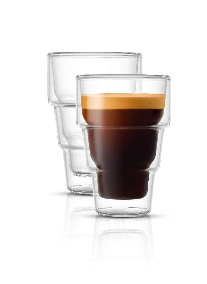 JoyJolt Pila Double Walled Espresso Glasses, Set of 2 Espresso Cups 3 Ounce Capacity. Stackable Thermal Clear Glass Cups, Ideal Fit for Espresso Machine and Coffee Maker