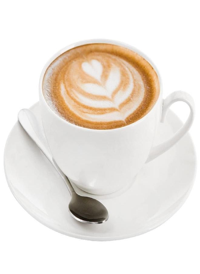 Foraineam Espresso Cups with Saucers and Spoons, 6 oz White Tea Cup Set, Porcelain Coffee Cup and Saucer Set with Stainless Steel Spoon for Specialty Coffee Drinks, Latte, Cafe Mocha and Tea, Set of 6