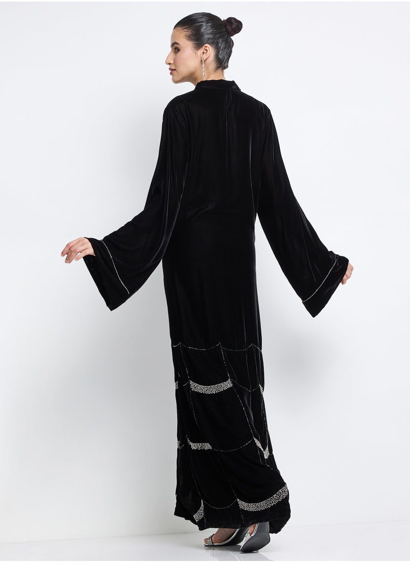 Silver Embroidered Velvet Abaya + Shella