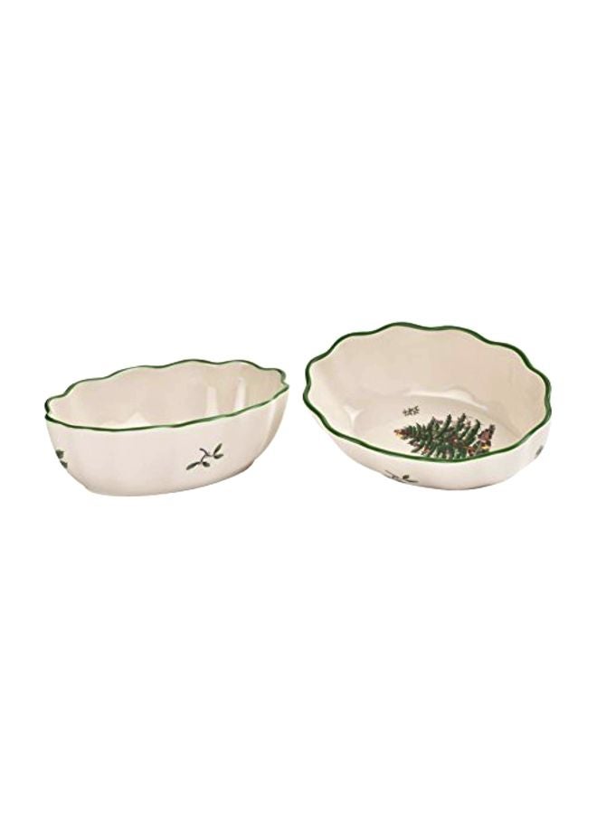 2-Piece Serving Bowl Set White/Green/Brown 6inch
