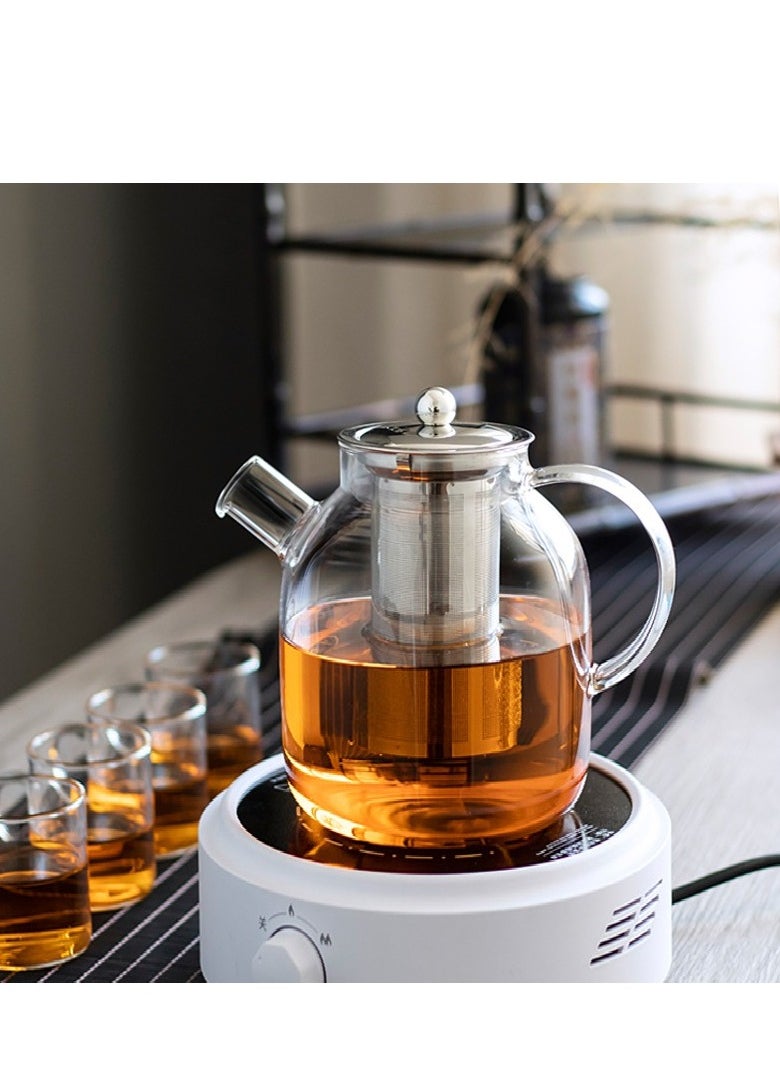 Borosilicate Glass Teapot with Stainless Steel Infuser & Removable Lid | 1600ml Large Capacity Loose Leaf Tea Strainer with Heat-Resistant Tea Pot Filter for Kitchen
