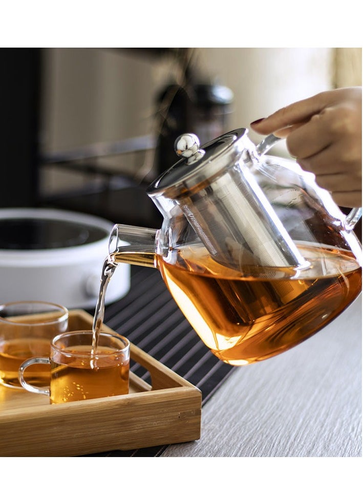 Borosilicate Glass Teapot with Stainless Steel Infuser & Removable Lid | 1600ml Large Capacity Loose Leaf Tea Strainer with Heat-Resistant Tea Pot Filter for Kitchen