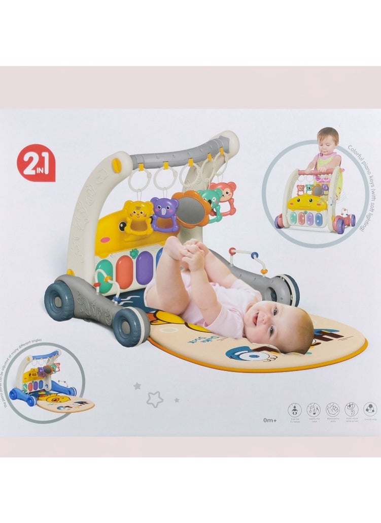 2-in-1 piano rack and walker is a versatile baby product designed to support a baby's development while also offering entertainment