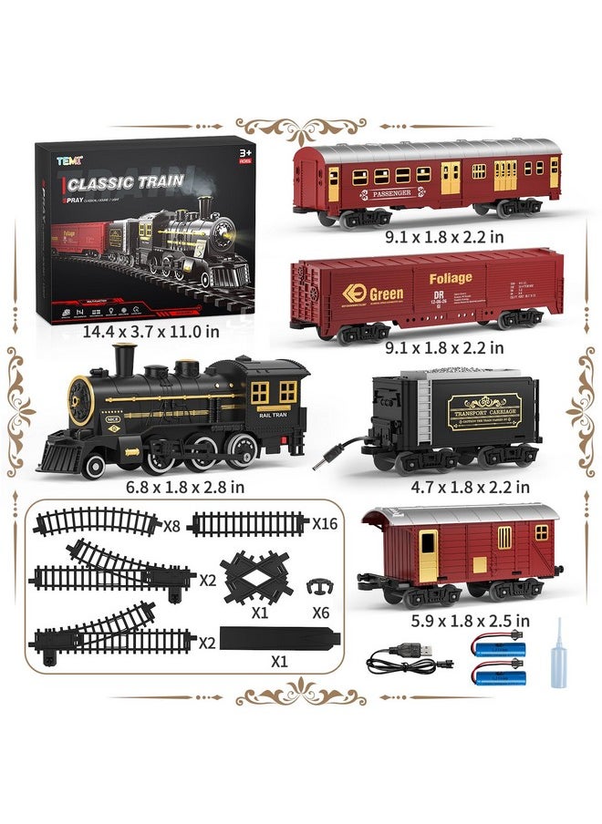 Train Set For Kids 3-12 Years, Electric Classical Steam Engine Locomotive With Steam, Light And Sounds, Rechargeable Model Trains Kit Toys W/Passenger Carriage For Boys And Girls