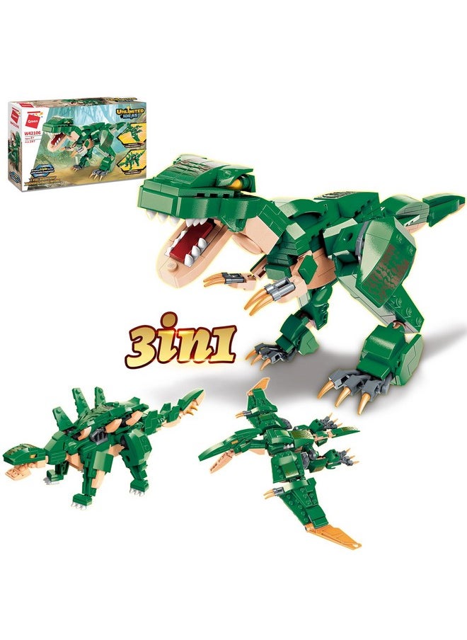 3 In 1 Dinosaur Toy Building Blocks For Boys 6-12 Years Old, Stem Jurassic Dinosaur Building Educational Toy, Build T-Rex Pterosaur Stegosaur