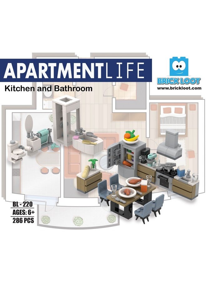 Piece Apartment Life Building Brick Set, For Adults & Kids Age 6+, 100% Compatible With Lego & Other Major Brands, Includes Furniture For Living Room, Kitchen, Bathroom, Bedroom, 288 Pieces