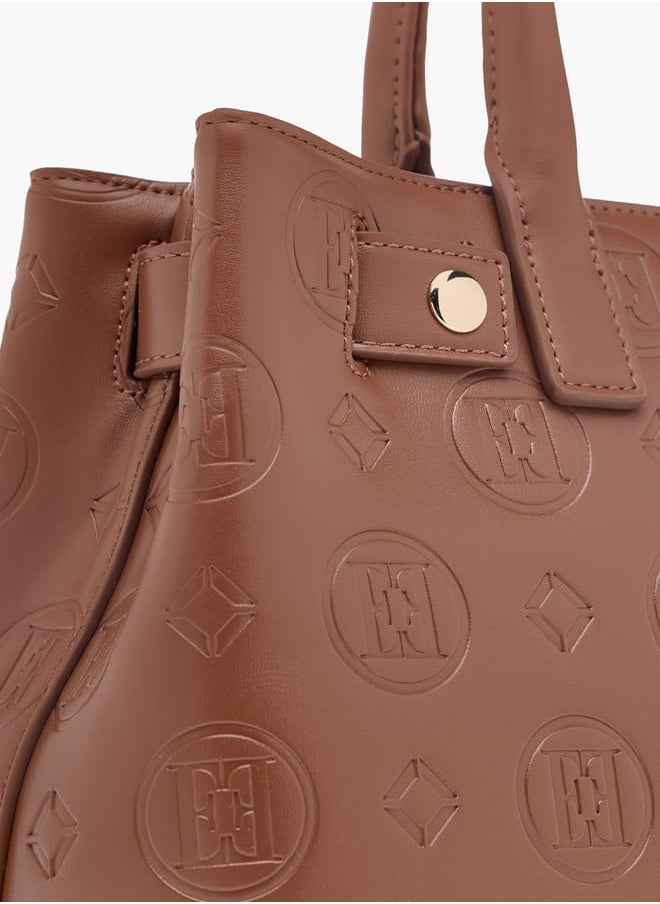 Monogram Textured Tote Bag with Detachable Strap and Handles