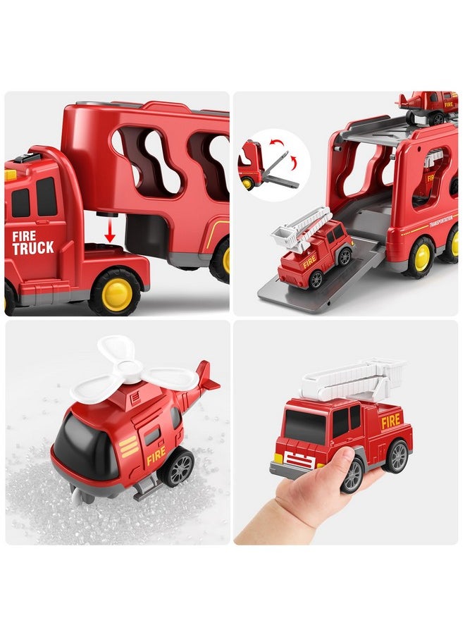 Fire Toys For 3 4 5 6 Years Old Boys Girls - 5 In 1 Carrier Truck Transport For Toddlers 1-3, Friction Power Vehicles For Kids 3-5, Christmas Birthday Gifts - Age 3-9