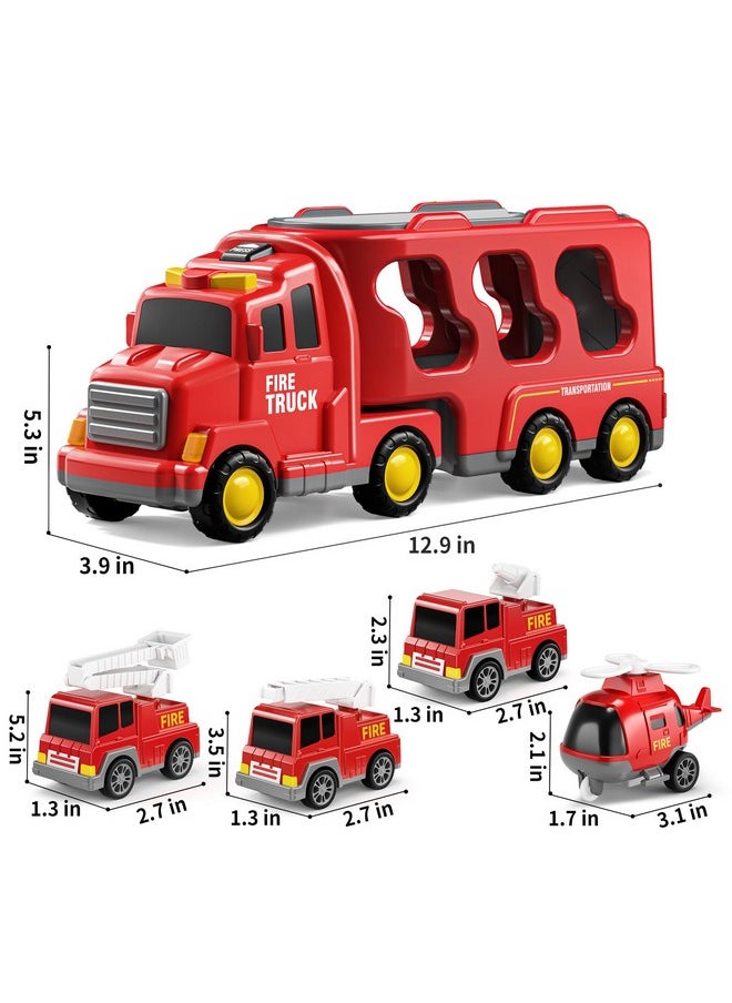 Fire Toys For 3 4 5 6 Years Old Boys Girls - 5 In 1 Carrier Truck Transport For Toddlers 1-3, Friction Power Vehicles For Kids 3-5, Christmas Birthday Gifts - Age 3-9