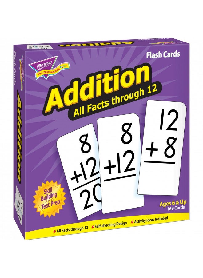 Trend Enterprises: Addition All Facts Through 12 Skill Drill Flash Cards, Great for Skill Building and Test Prep, Self-Checking Design, 169 Cards Included, for Ages 6 and Up