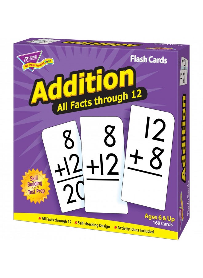 Trend Enterprises: Addition All Facts Through 12 Skill Drill Flash Cards, Great for Skill Building and Test Prep, Self-Checking Design, 169 Cards Included, for Ages 6 and Up