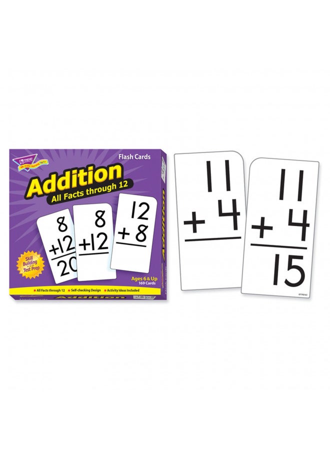 Trend Enterprises: Addition All Facts Through 12 Skill Drill Flash Cards, Great for Skill Building and Test Prep, Self-Checking Design, 169 Cards Included, for Ages 6 and Up