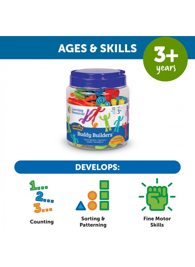 Learning Resources Buddy Builders,32 Pieces, Ages 3+, Fine Motor, Hand Eye Coordination Toy, Fine Motor Skills,Social Emotional Learning Toys