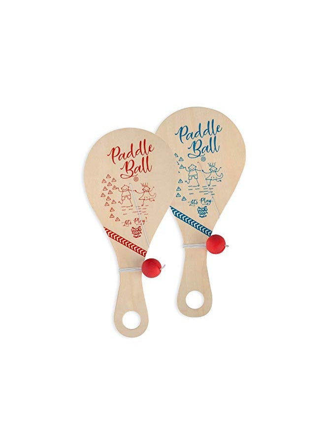 Wooden Paddle Ball Toy(Set of 2) with Green Carry Bag - Indoor Outdoor Toy: Fun and Classic Paddleball Game for Boys and Girls, Party Favor Toys Ages 4+