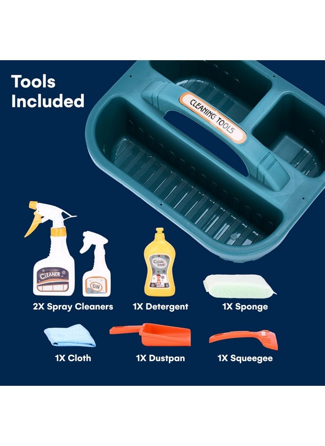 Kids Cleaning Toy Set Of 8 - Toddler Cleaning Set - Green Durable Plastic, Ideal For Pretend Play And Teaching Responsibility, Promotes Motor Skills, Imaginative Play Toy For Ages 3-10