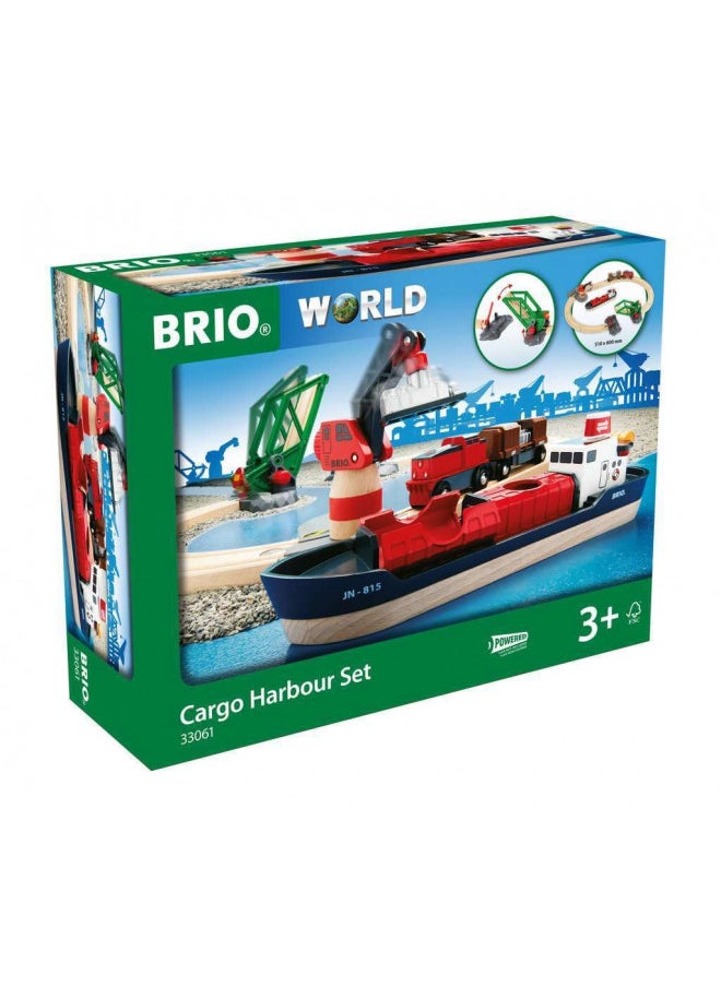 BRIO World - 33061 Cargo Harbor Set | 16 Piece Toy Train with Accessories and Wooden Tracks for Kids Ages 3 and Up