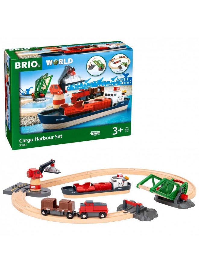 BRIO World - 33061 Cargo Harbor Set | 16 Piece Toy Train with Accessories and Wooden Tracks for Kids Ages 3 and Up