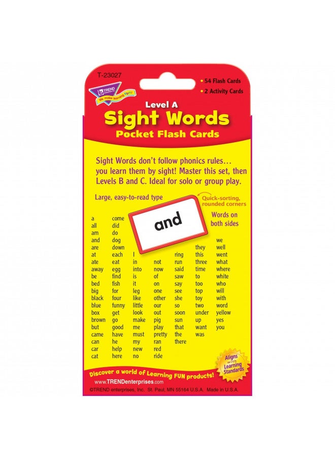 Trend Enterprises: Sight Words Level A Pocket Flash Cards, Great for Skill Building and Test Prep, 56 Two-Sided Cards Included, 108 Commonly-Used Words, for Ages 4 and Up,Red