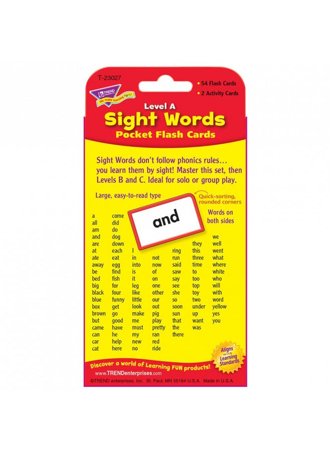 Trend Enterprises: Sight Words Level A Pocket Flash Cards, Great for Skill Building and Test Prep, 56 Two-Sided Cards Included, 108 Commonly-Used Words, for Ages 4 and Up,Red