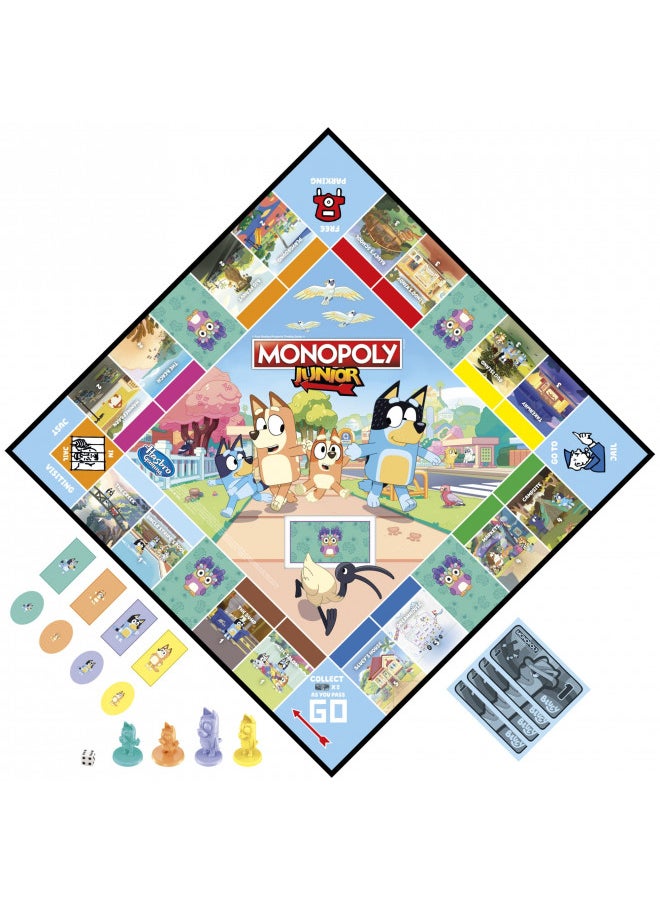 Monopoly Junior: Bluey Edition Board Game for Kids Ages 5+, Play as Bluey, Bingo, Mum, and Dad, Features Artwork from the Animated Series (Amazon Exclusive)