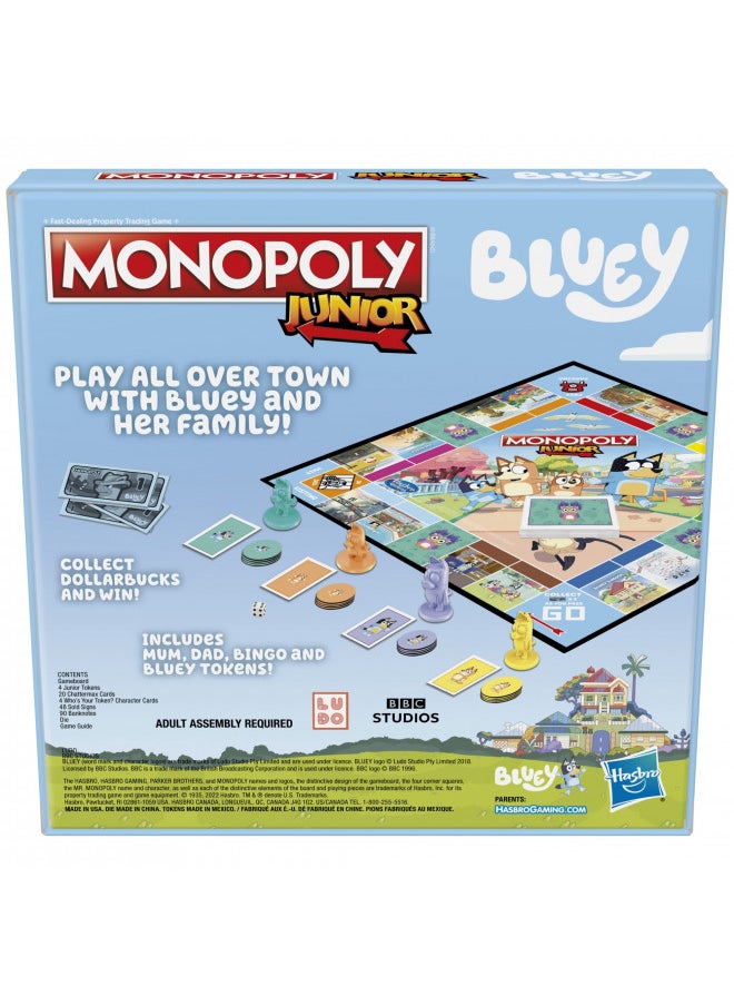 Monopoly Junior: Bluey Edition Board Game for Kids Ages 5+, Play as Bluey, Bingo, Mum, and Dad, Features Artwork from the Animated Series (Amazon Exclusive)