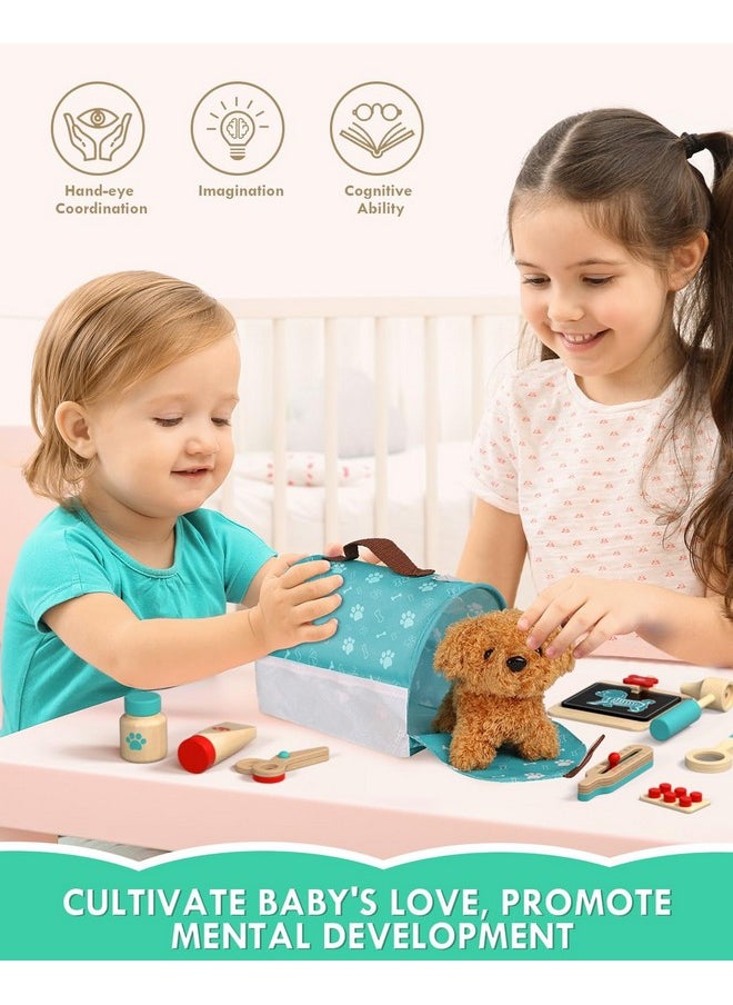 Wooden Doctor Kit For Kids, Vet Play Sets For Kids, Veterinarian Kit For Kids, Pretend Play Doctor Set With Dog Bag, Medical Kits Doctor Toys Gift For Kids Boys Girls Aged 3 4 5 6