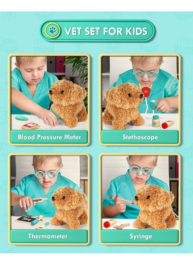 Wooden Doctor Kit For Kids, Vet Play Sets For Kids, Veterinarian Kit For Kids, Pretend Play Doctor Set With Dog Bag, Medical Kits Doctor Toys Gift For Kids Boys Girls Aged 3 4 5 6