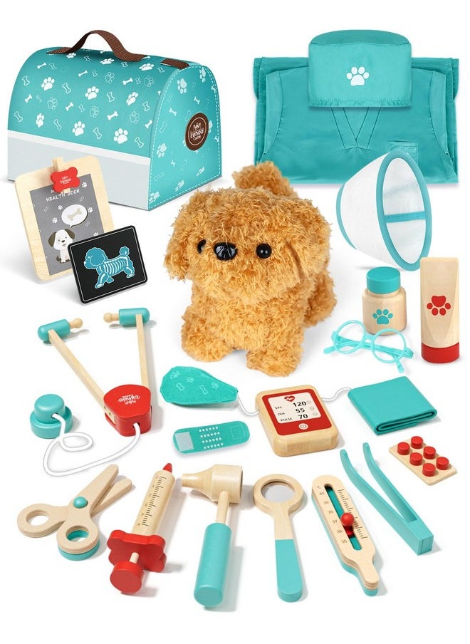 Wooden Doctor Kit For Kids, Vet Play Sets For Kids, Veterinarian Kit For Kids, Pretend Play Doctor Set With Dog Bag, Medical Kits Doctor Toys Gift For Kids Boys Girls Aged 3 4 5 6