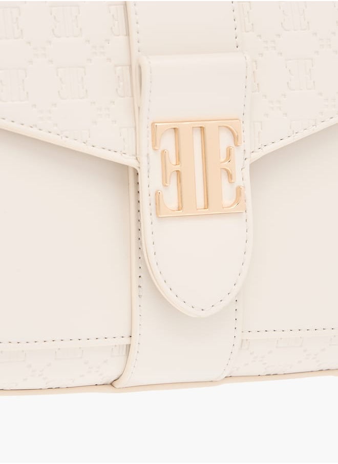 Monogram Embossed Satchel Bag with Flap Closure and Detachable Strap