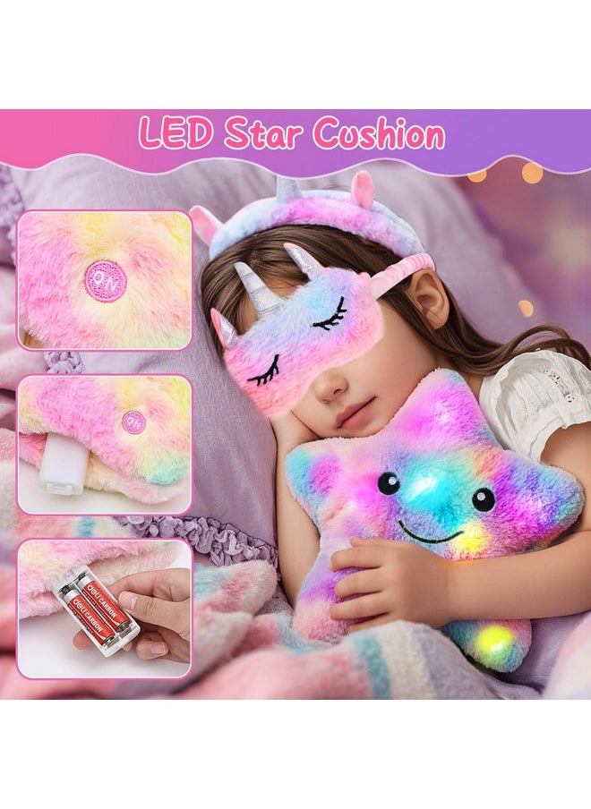 Unicorns Gifts For Girls Kids Toys 6 7 8 9 10 Years Old With Star Light Up Pillow Stationery Plush Diary With Lock Headband Eye Mask Water Bottle Teen Girl Birthday Christmas Unicorn Toy