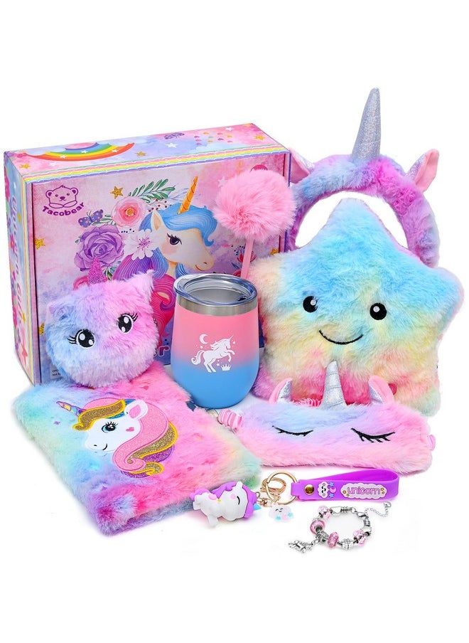 Unicorns Gifts For Girls Kids Toys 6 7 8 9 10 Years Old With Star Light Up Pillow Stationery Plush Diary With Lock Headband Eye Mask Water Bottle Teen Girl Birthday Christmas Unicorn Toy