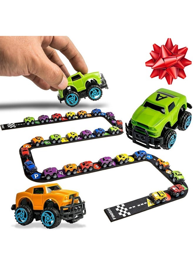 26 Cars Abc Alphabet Learning Toys With 15 Piece Felt Track, Manipulatives For Preschoolers, Educational Toys, Car Toys For Kids, Sensory Activities For Toddlers, Classroom Must Haves