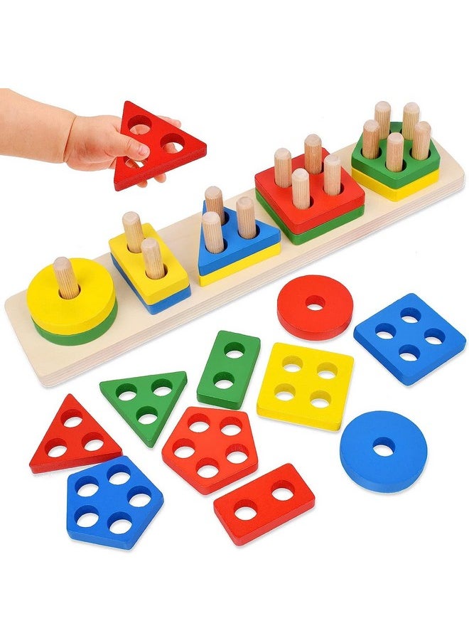 Wooden Sorting Stacking Toys Color Recognition Shape Sorter Gift Educational Learning Toy Puzzles For Toddler Kids Baby Ages 3 4 6